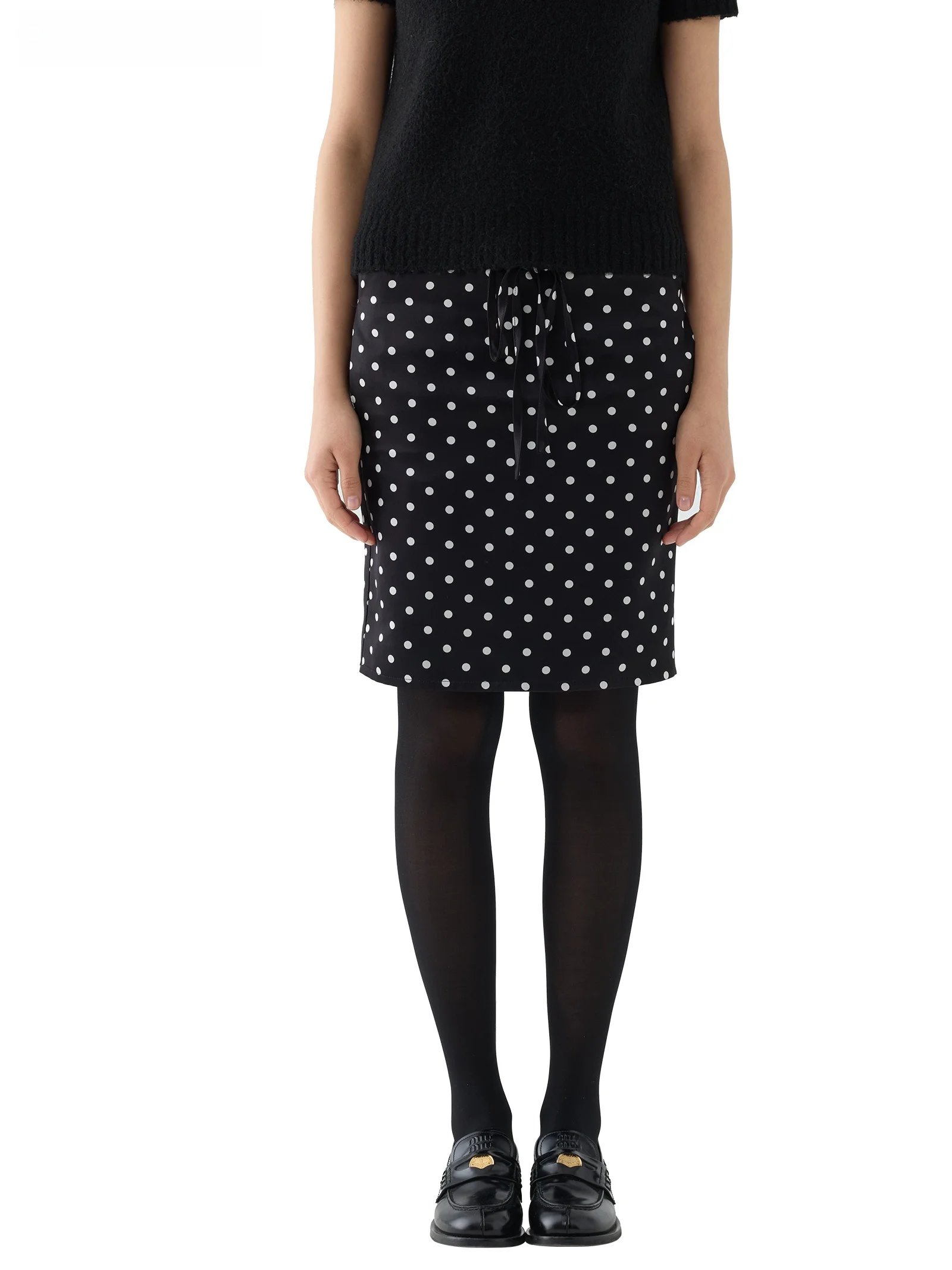 

Rareme Polka Dot Acetate Satin f Skirt with Dstring Low Waist H-ape Slim Fit Ci Commute Suitable Ladies Skirt