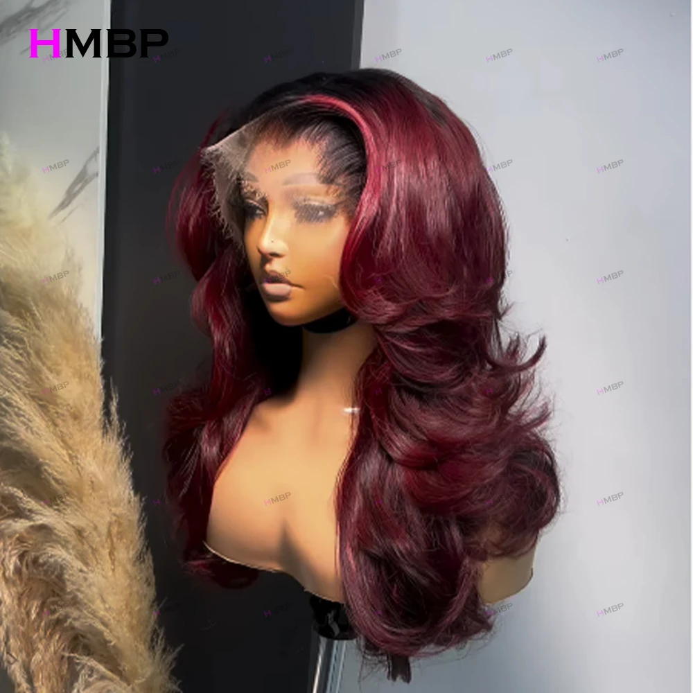 Glueless Lace Frontal Wigs Ready To Go Ombre 1b/99j colour Body Wave 360/13×6 HD Lace Frontal Wigs Brazilian Hair Wig For Women