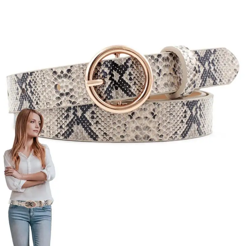 

2019 Fashion Leopard Belt Women Snake Print Thin Horsehair Waist Belt PU Leather Gold Ring Buckle Belts For Ladies Female