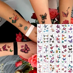 30pcs Waterproof Temporary Tattoo Sticker 3D Color Butterfly Flowers Cute Pattern Body Art Arm Fake Tattoos For Women Men Wrist