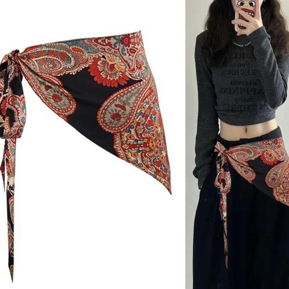 Cintura triangolare in stile etnico Stampa Jeans Decor Cintura triangolare floreale Accessori di abbigliamento in stile cinese