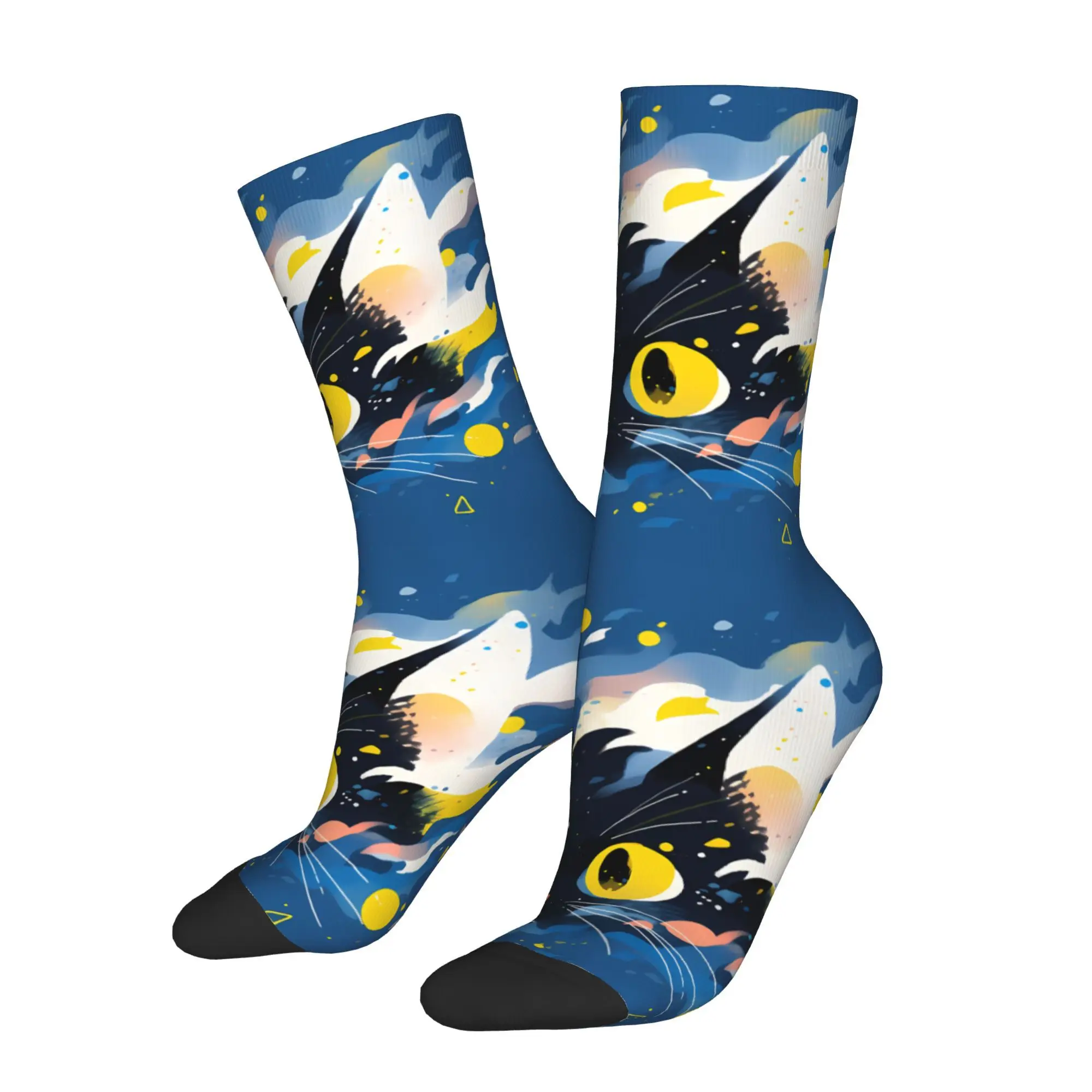 Vintage Rushing Galactic Cat in Blue Men's Socks  Unisex Harajuku Pattern Printed Crazy Crew Sock Gift