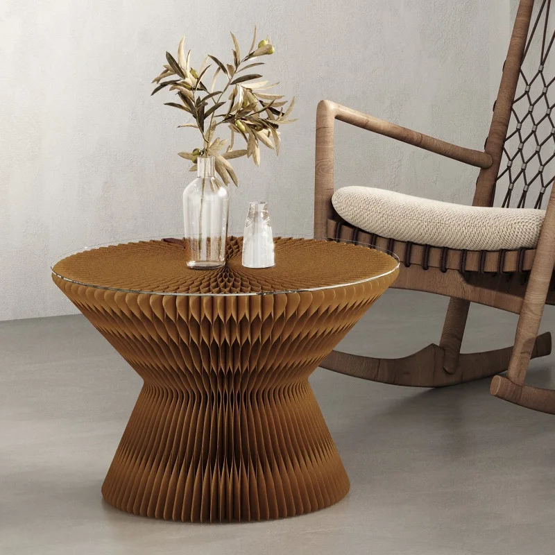 

Small coffee table creative fashion glass edge table folding bay window table living room light luxury sales office negotiation