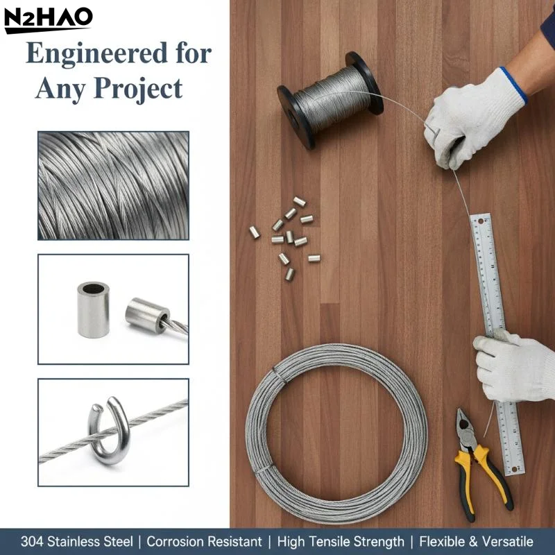 1 Set 30/50/100 Meters 304 Stainless Steel Wire Rope 7x7 Strand Core With 20/50 Aluminum Crimps For Outdoor Clotheslines Use