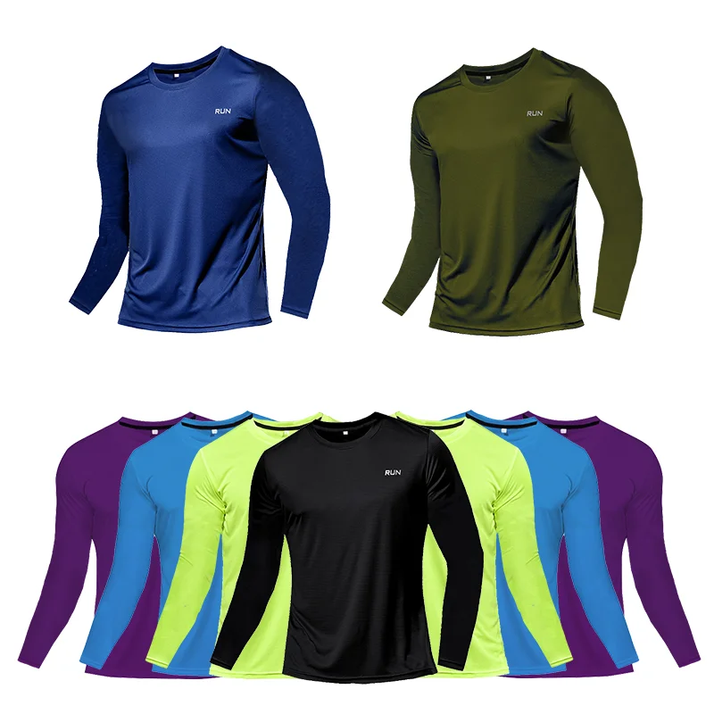 Ice Silk Long Sleeve Men\'s Spring Thin Section Quick Dry Breathable T-Shirt Simple Outdoor Casual Gym Clothing Fitness Equipment