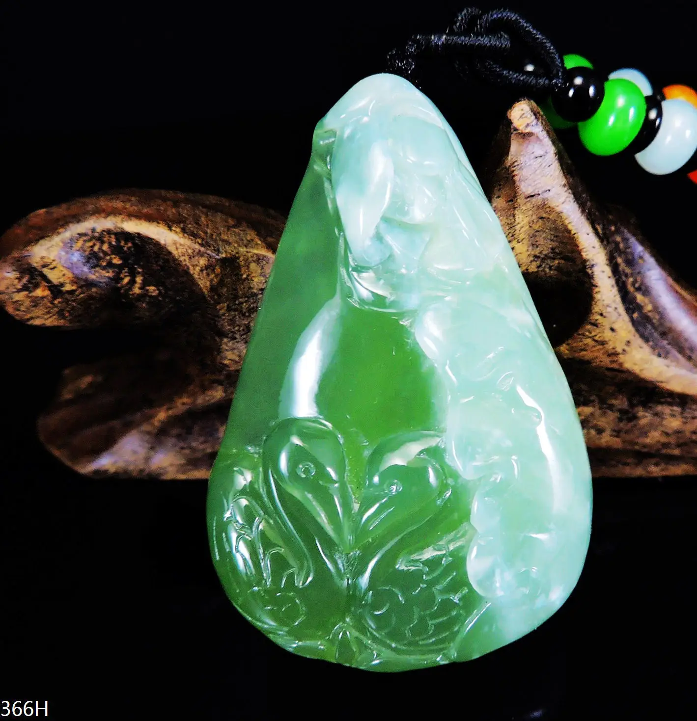 Jade Jewelry Natural Jade Pendant Necklace Hand-Carved mandarin duck&lotus Jadeite Necklace Pendant Gift No Treatment 366H