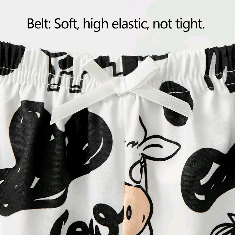 Women\'s Pajamas Set Sleepwear 2 PCS Camisole And Shorts Sports Cow Cartoon Print Ventilate Soft Casual S M L Black