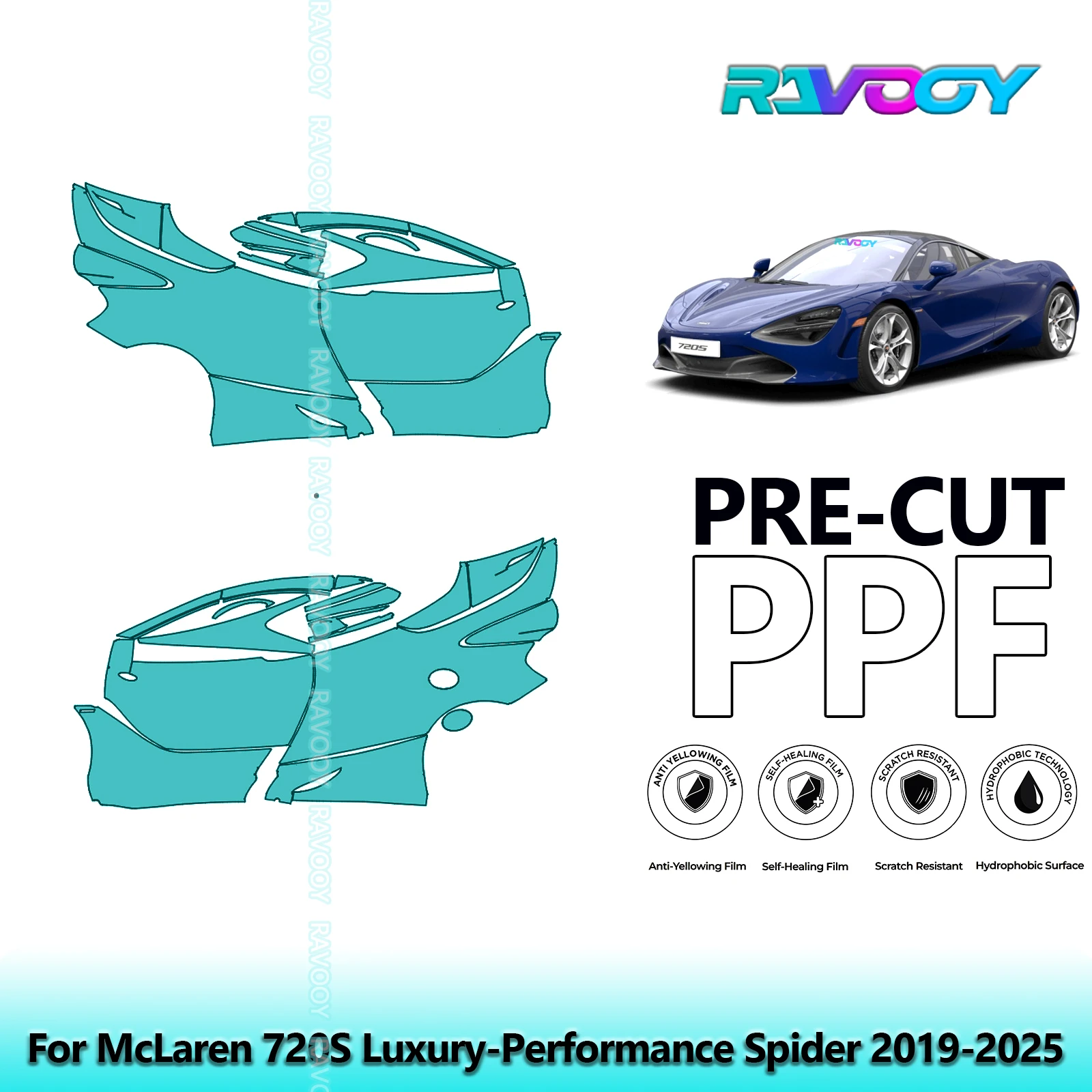

For McLaren 720S Luxury-Performance Spider 2019-2025 8.5mil Pre-Cut PPF Door & A/B Pillar Kit TPU Paint Protection Film Set