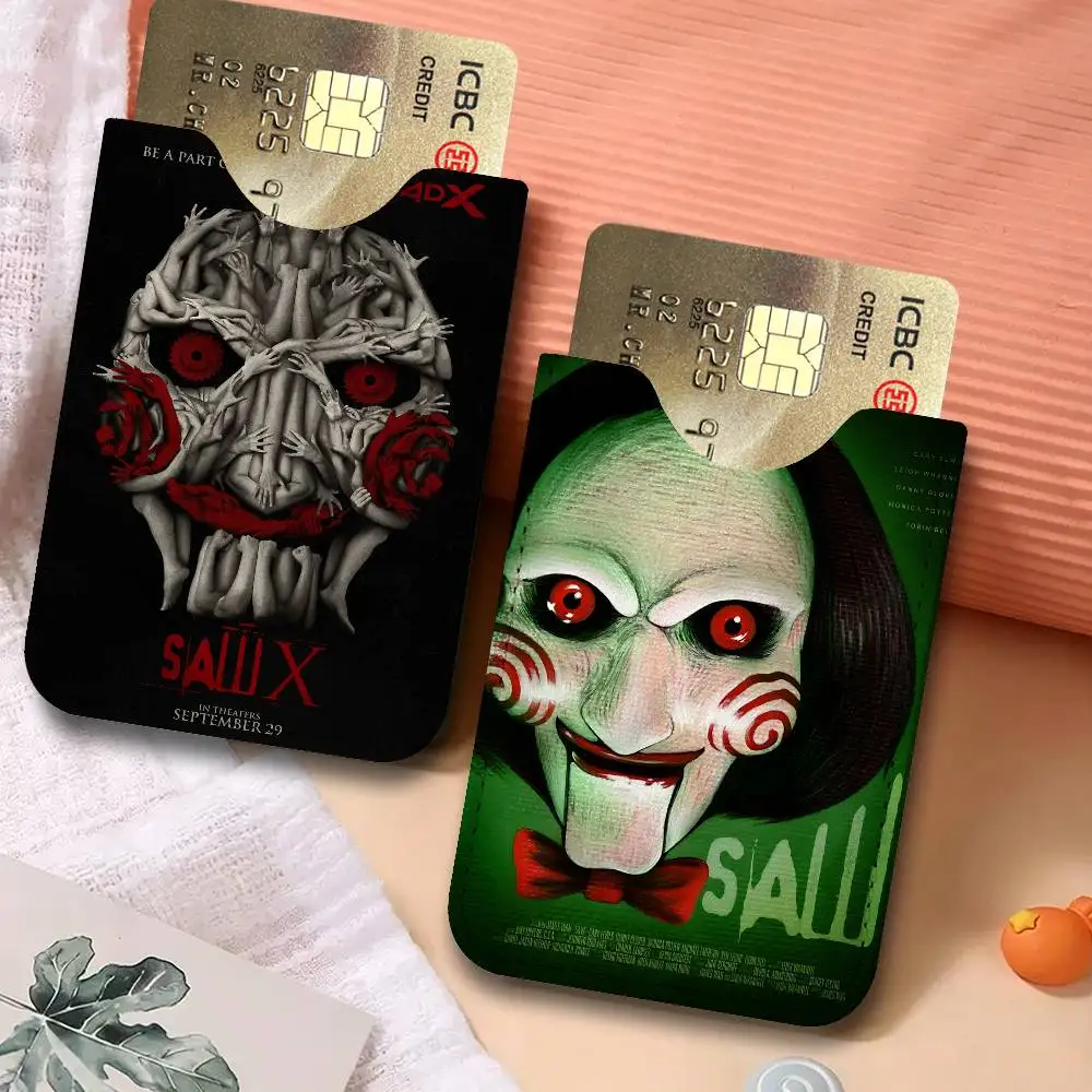 Vintage Saw Horror Movie Creative Printed with Leather Protective Case Business Portable Letter Pattern Leather Credit Bags