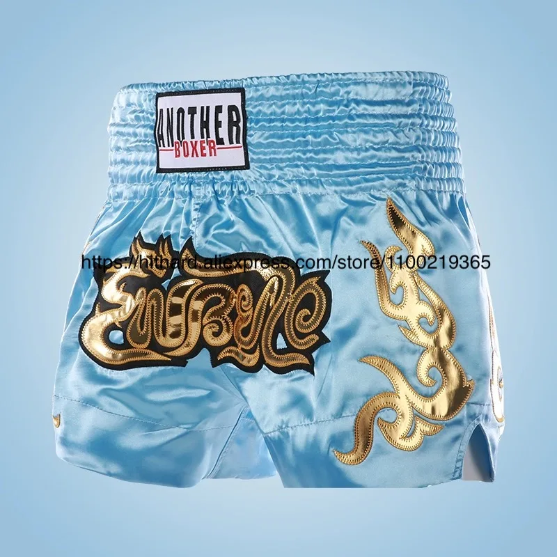 الملاكمة التايلاندية السراويل الرجال سراويل ملاكمة النساء الاطفال الساتان كيك بوكسينغ تصارع التدريب قفص القتال MMA جذوع رياضة الملاكمة السراويل