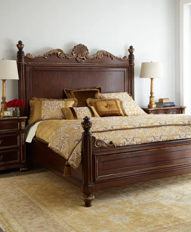 Upholsered  solid wood bed hotel villa model room double King size bed