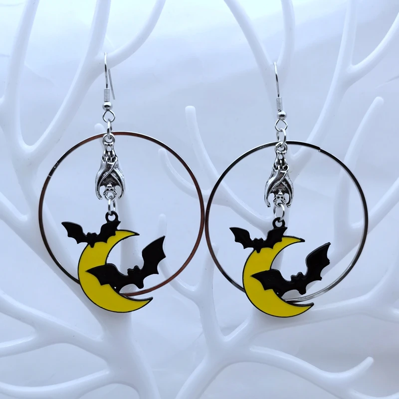 Halloween Drip Women's Red Black Multicolor Pendant Bat Earrings Bat Moon Pendant Earrings Party Accessories Fun Jewelry Gifts