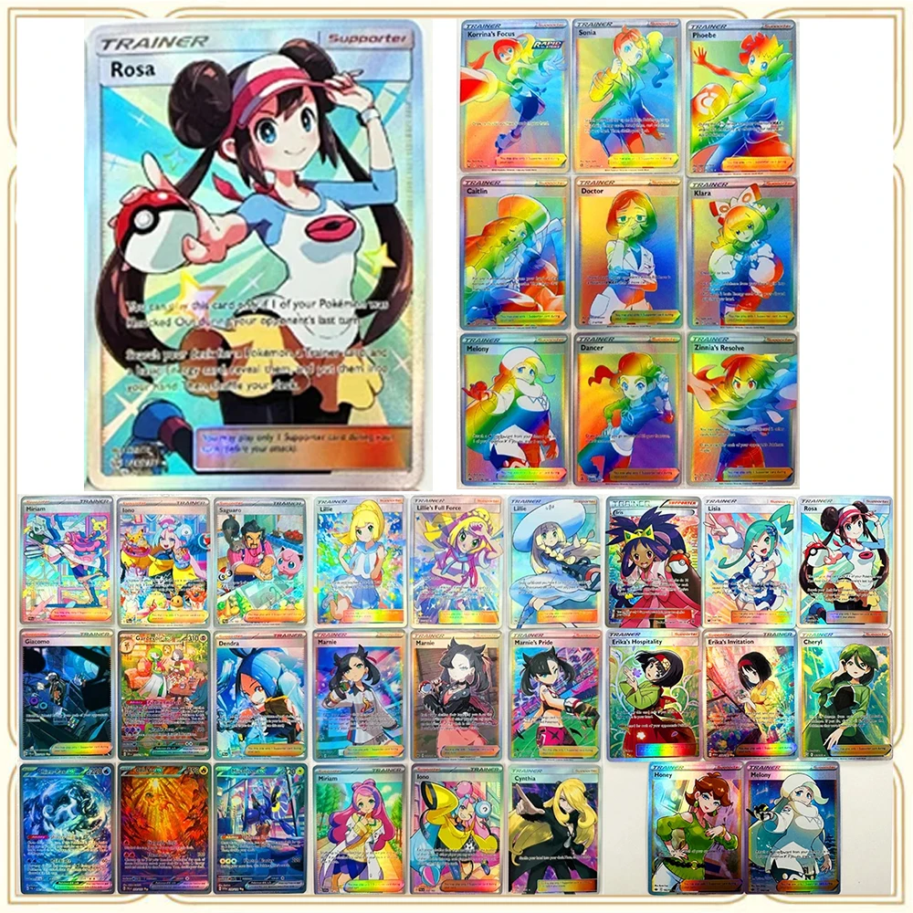 9PC/Set Anime Pokemon DIY ACG Collectible Cards Boys Play Toys Christmas Birthday Gift Grusha Sada Cynthia Lillie Lusamine