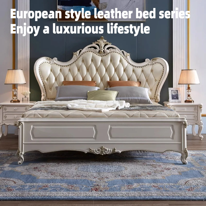 

Двуспальная кровать 180x200 см в европейском стиле, деревянная, размера King Size, для спальни, с изголовьем, для 2 человек, мебель для спальни для пар