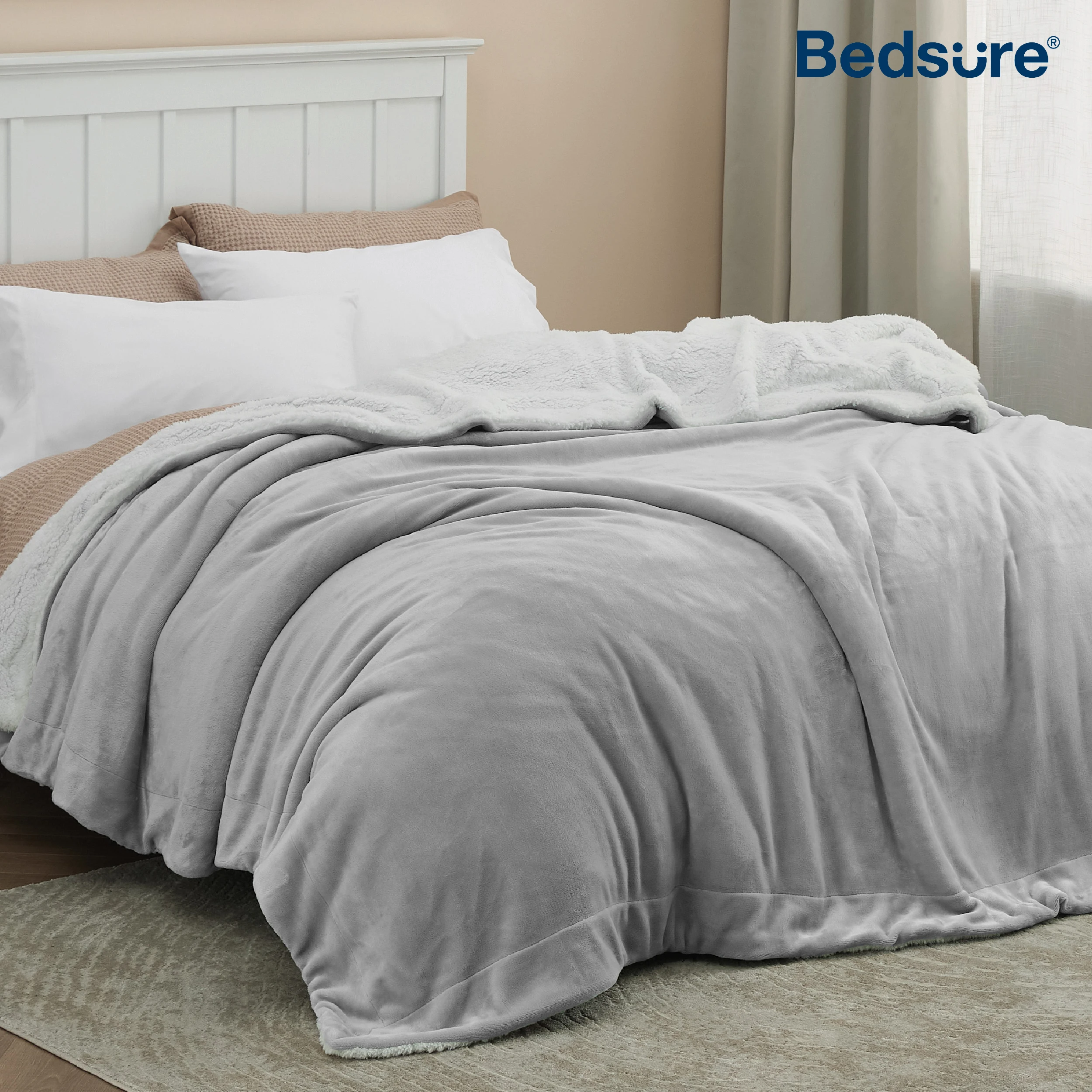 Bedsure Sherpa Fleece Blanket for Couch - Thick and Warm Blanket for Winter, Soft Fuzzy Plush Blanket for All Season