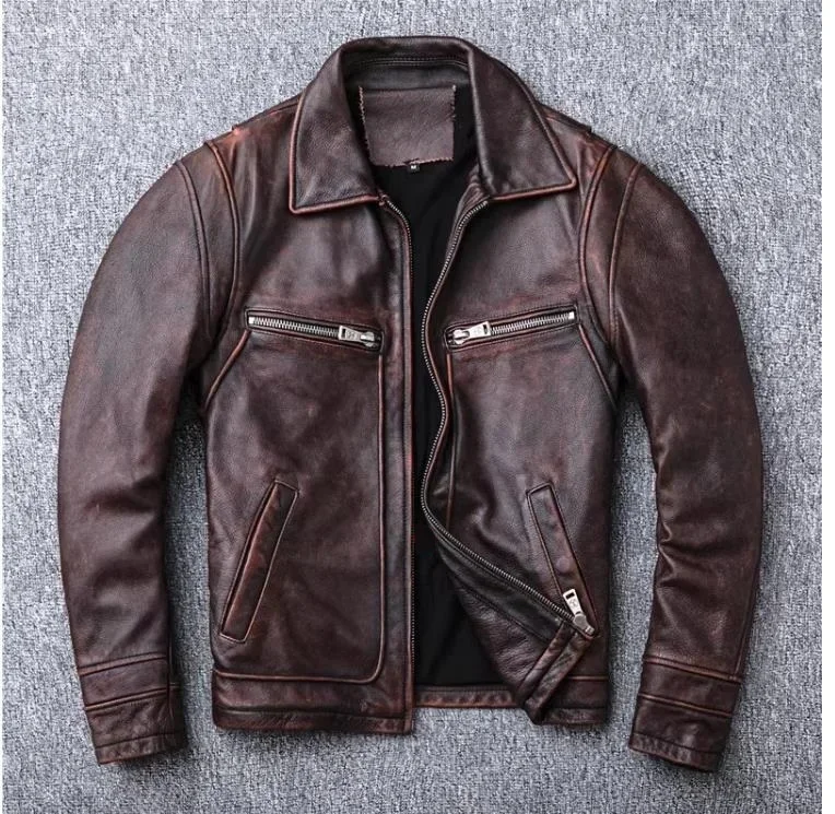 Shop.Dermis Brand new men cowhide coat.Natural quality men's genuine Leather jacket.бычина vintage leather cloth brown