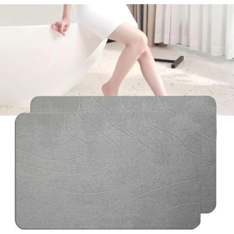 

Stone Bath Mat 2 Pack Tub and Bath Diatomaceous Earth Mat - Super Absorbent Non-Slip Fast-Dryg Shower Mat Bath and Kitchen Mat