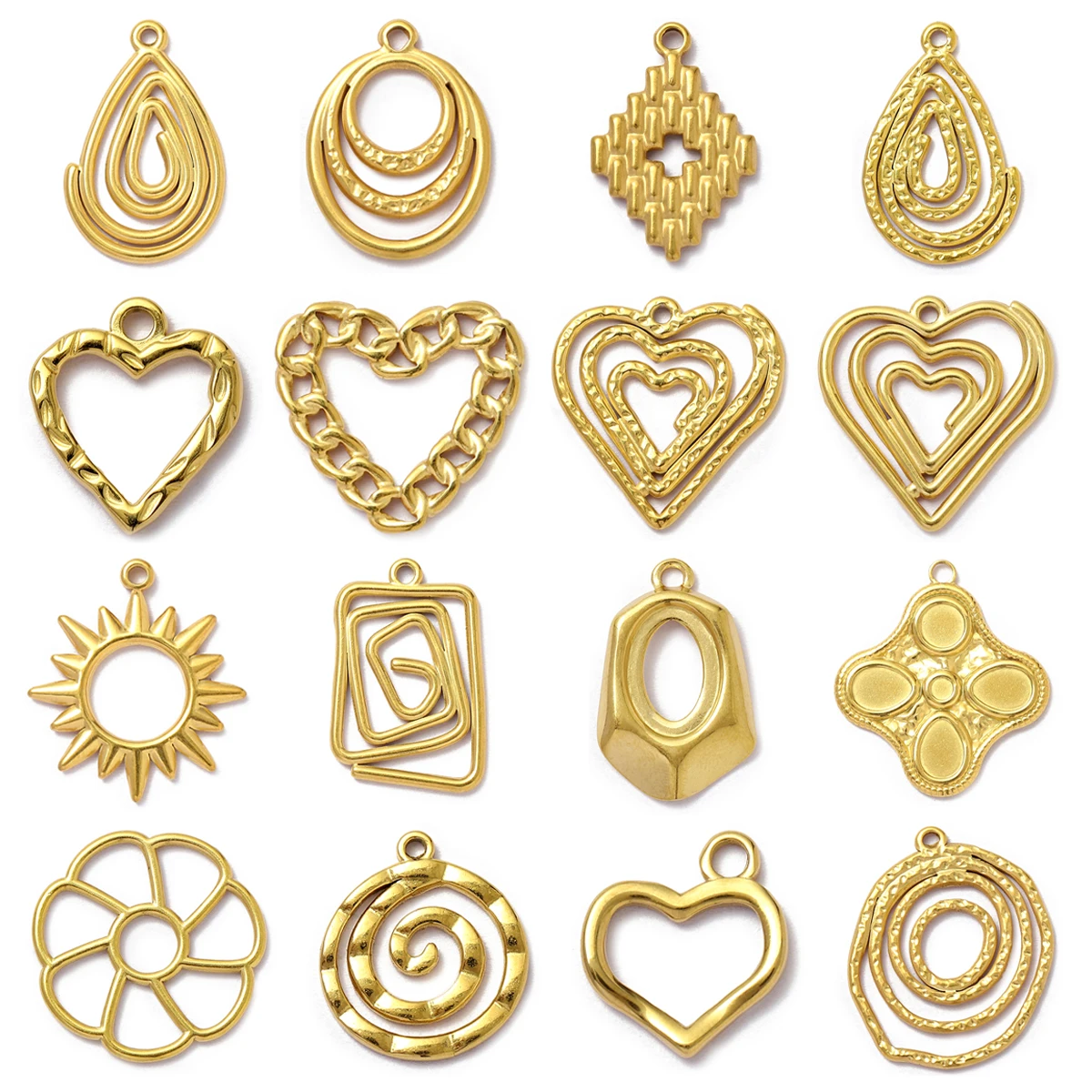 5pcs/Lot Stainless Steel Spiral Geometric DIY Charms Heart Waterdrop Necklace Pendants Women\'s Fashion Flower Jewelry Wholesale
