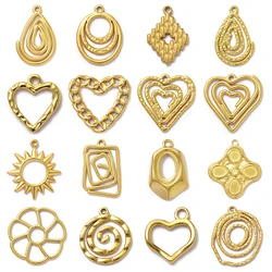 5pcs/Lot Stainless Steel Spiral Geometric DIY Charms Heart Waterdrop Necklace Pendants Women's Fashion Flower Jewelry Wholesale