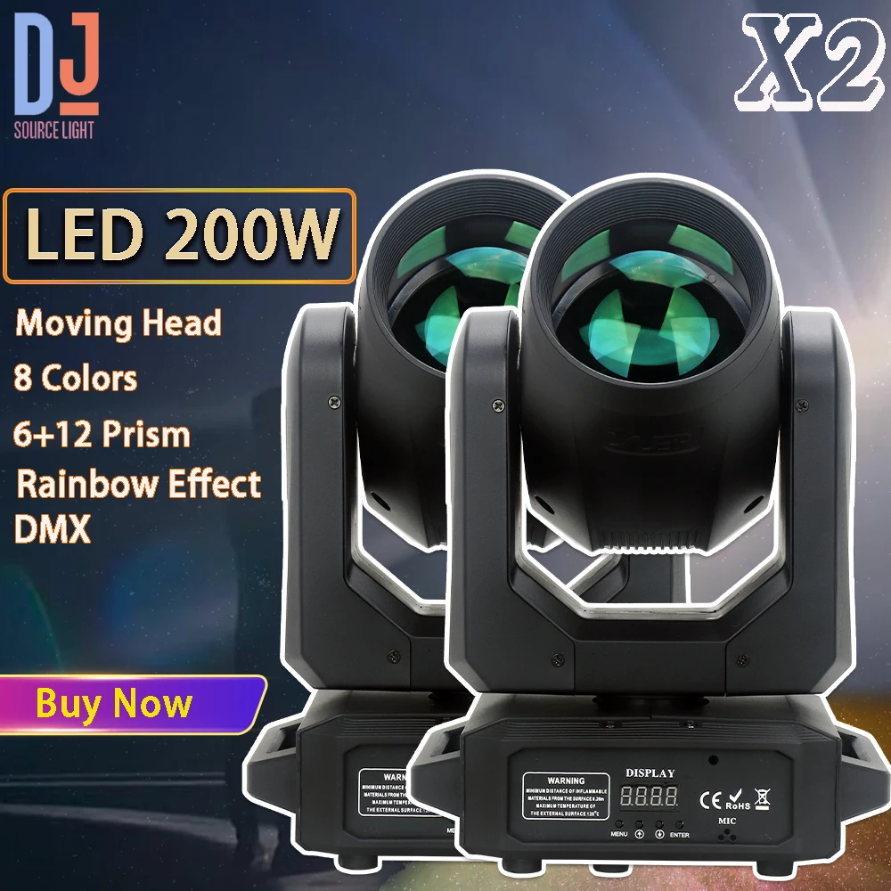 

2Pcs/lot LED 200W Moving Head Light Beam Gobo Rainbow Effect 18 Prism Stage Lights DMX DJ Disco Party Wedding Stage Effects