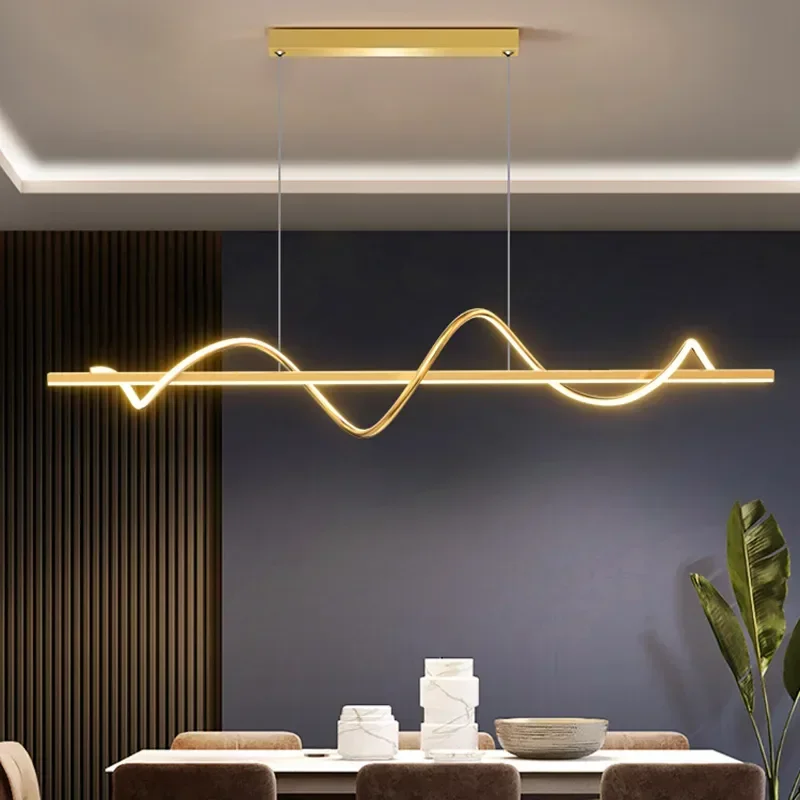 Lámpara colgante de onda dorada moderna para comedor, accesorio de iluminación de araña en espiral para Cocina