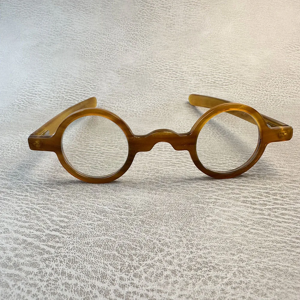 Man Women's Glasses Frames Round Vintage Small Lenses Eyeglasses Retro Handmade Light Coffee Horn Prescription Eyeglass Frames