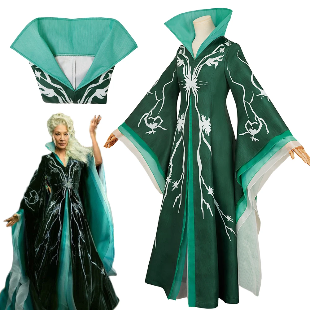 

Movie Wicked Madame Morrible Cosplay Green Evening Dress Women Long Skirt Halloween Costume Outfits Carnival Party Suits