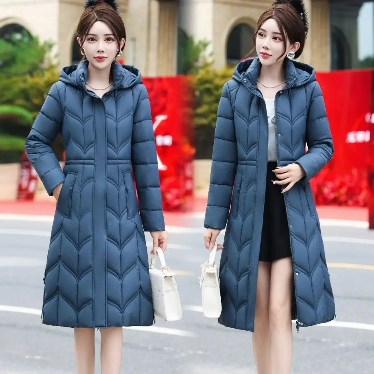 

2025 Winter New Women's Down Cotton Jacket Commuter Hoodie Slimming Parkas