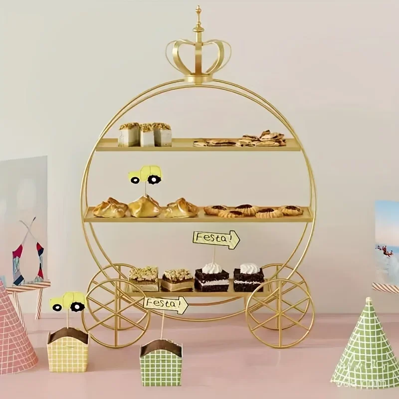 European Crown Dessert Table Display Stand Gold Wedding Cake Rack Afternoon Tea Pastry Ornament Plate Showcase