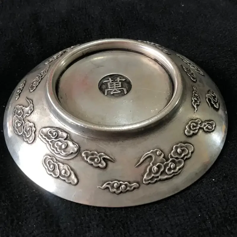 Chinese Rare Collectibles Old Handwork Tibet - Silver Dragon and Phoenix statue bowl home decor metal handicraft