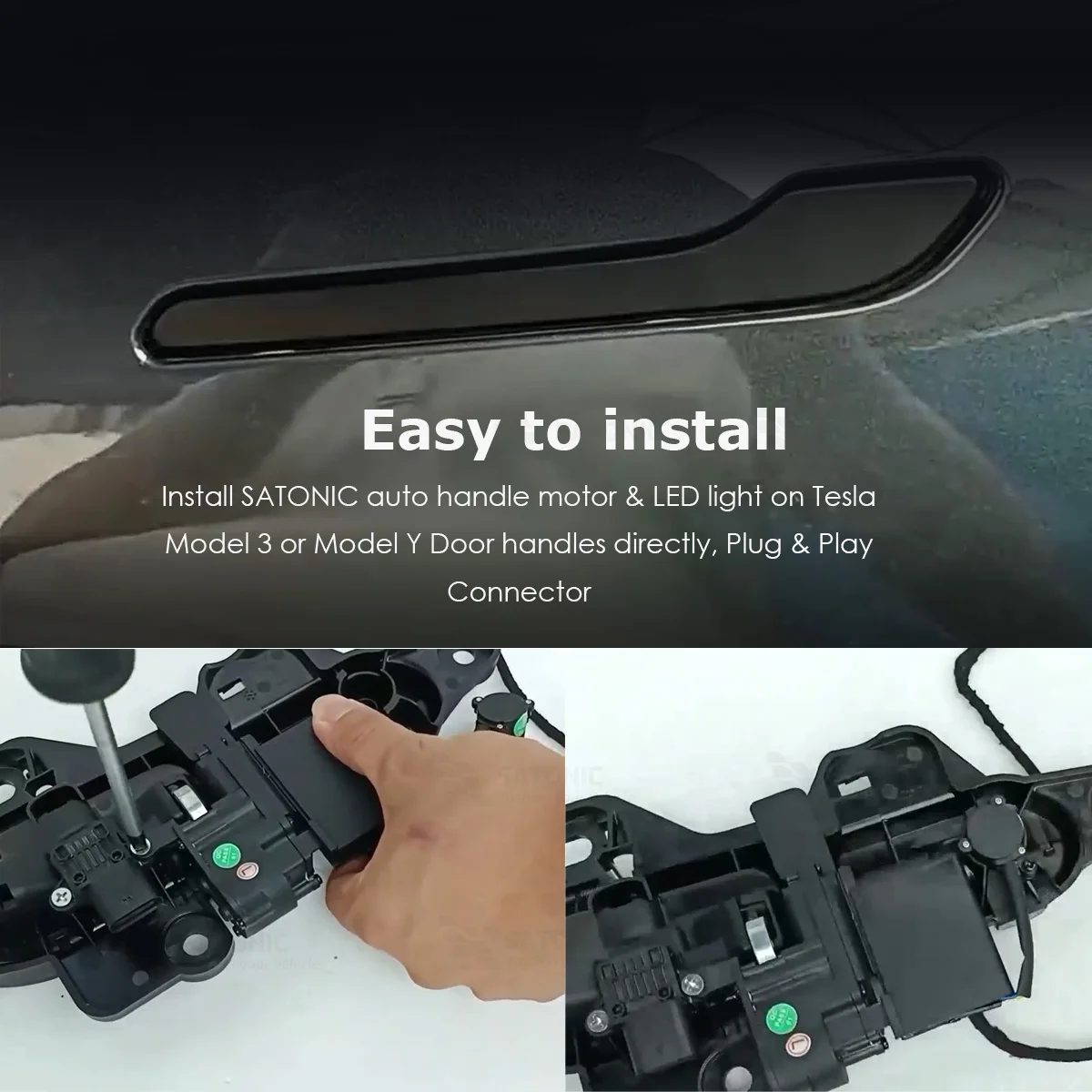 مقبض باب عرض تلقائي من SATONIC V9 لـ Tesla 2026 Model Y Model 3 Highhland مقود أوتوماتيكي لاسلكي بدون استخدام اليدين مفتوح #4