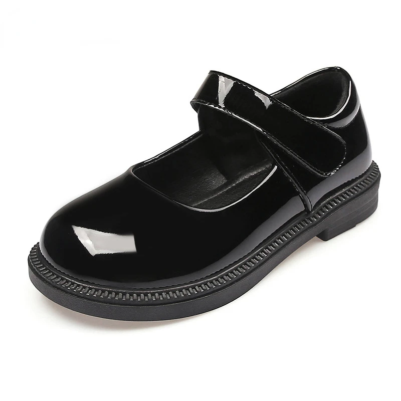 New Girl Leather Shoes Princess Kid Student School Causal Black Versatile Shoes Hook & Loop Children Glossy Mary Jane Autumn Hot