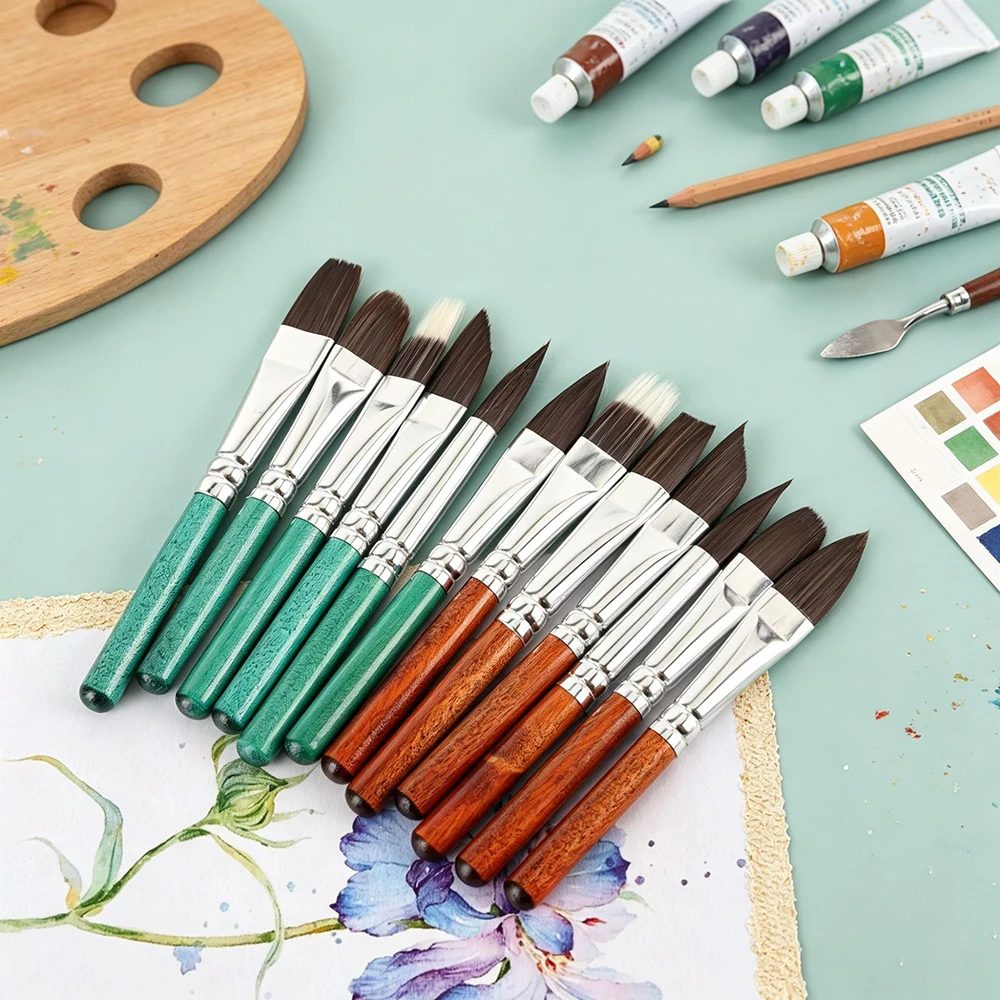 6-pack short handle watercolor brush set suitable for acrylic watercolor painting details depiction, travel art brush set