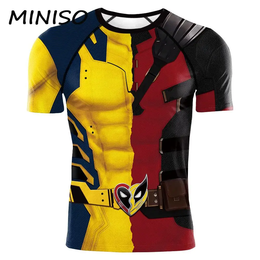 MINISO Cosplay Wolverine Printed Men's Tops Fitness Workout Tee Long Sleeve Sports Gym Compression Deadpool Costumes T-Shirt