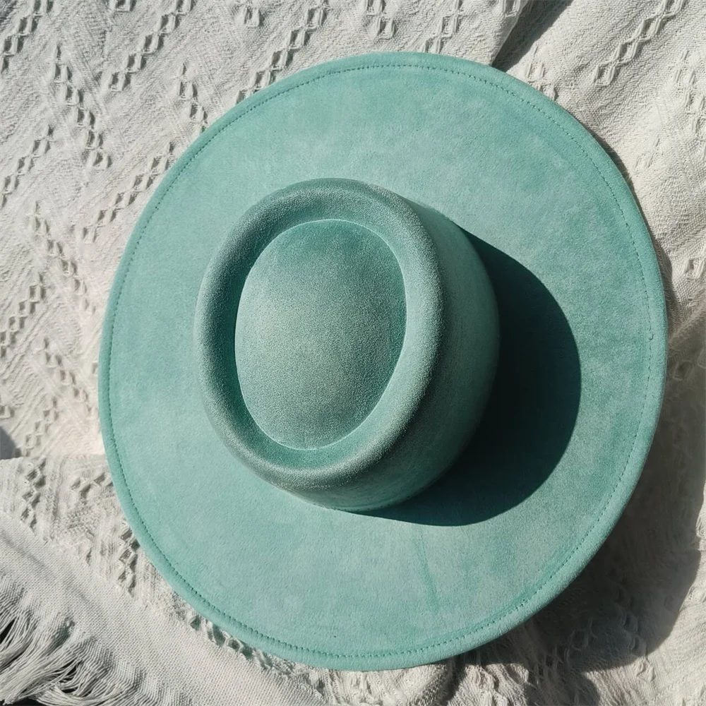 Neue Farbe Nubuk leder Fedora Hut für Frauen Männer Flat Top Wolle Zylinder Herbst breite Krempe Luxus Sombrero Mujer Strass