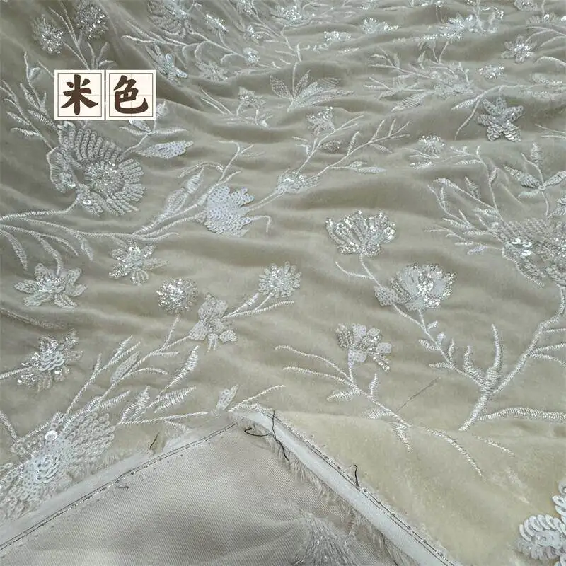 Sequined Jacquard Real Velvet Fabric Machine Embroidery Silk Dress Cheongsam National Style Jacket Fabric