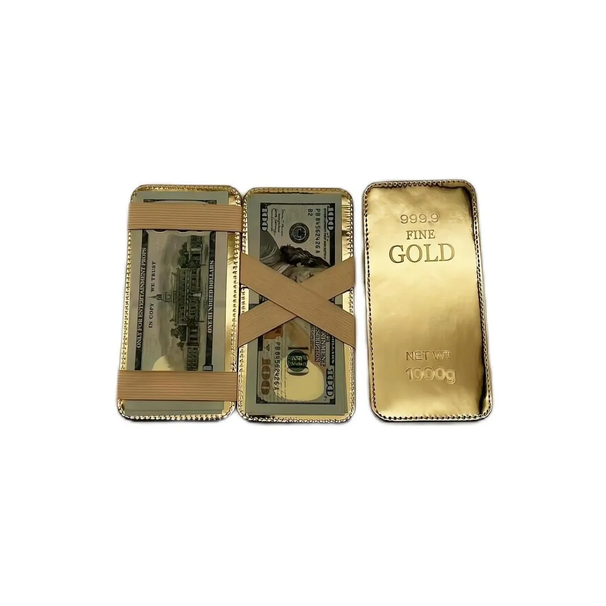 Creative Funny Design Gold Brick Shaped Magic Wallet Long Golden Flip Wallet Banknotes Card Holder Bag Fashion Gift Wholesale