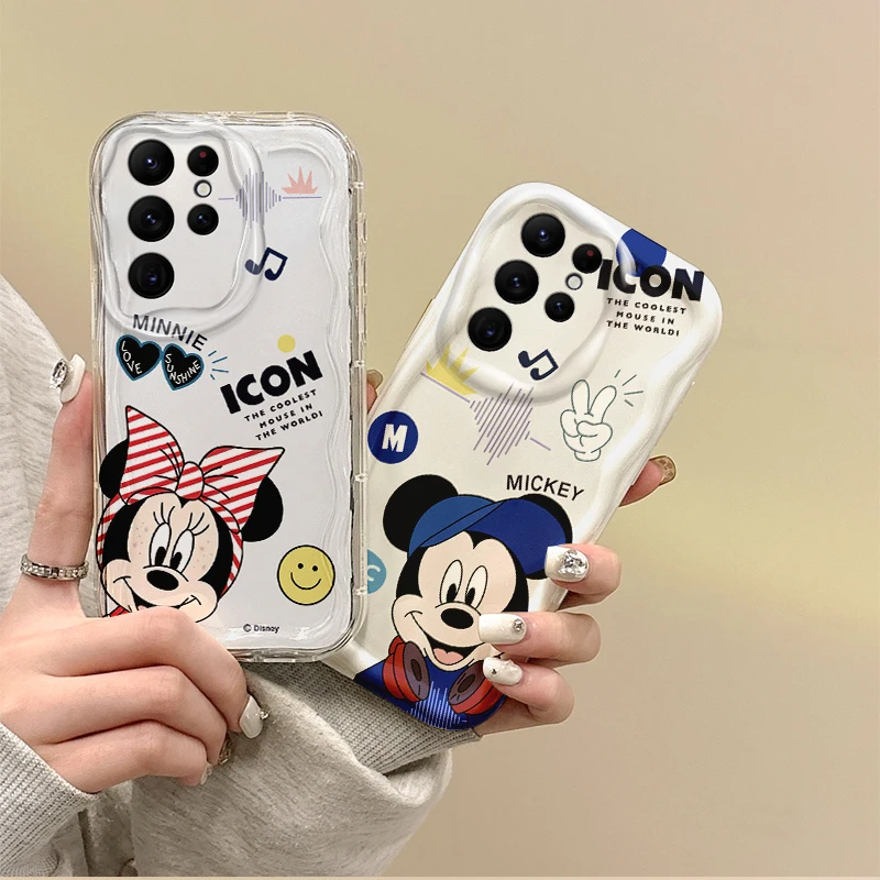 

Cute Disney Mickey Minnie Couple Phone Case For Samsung Galaxy S25 S24 S23 S22 Ultra Plus S24 FE A73 A72 A55 A54 Dustproof Cover