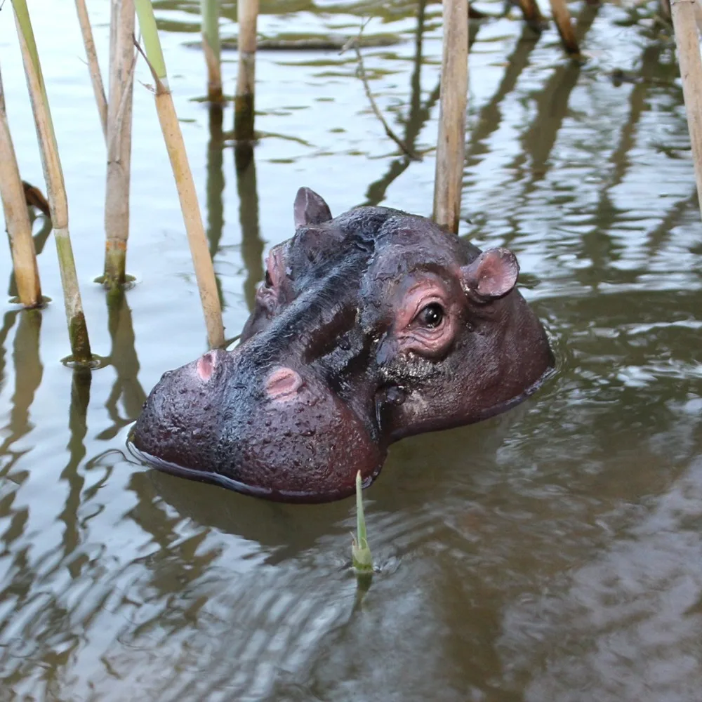 

Funny Floating Hippopotamus Ornaments Resin Craft Lifelike Pond Floating Hippopotamus Head Handmade Animal Figurines Decoration