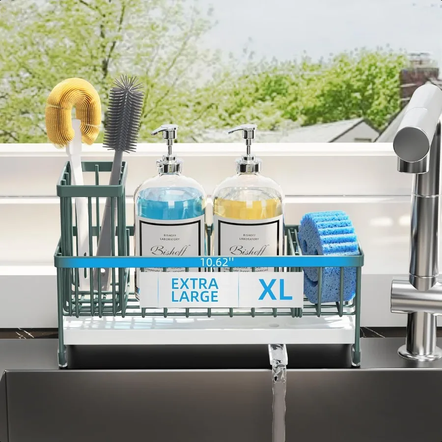 

Extra Large Sponge Holder for Kitchen Sink Organizer Caddy Dish Brush Scrubber Holder Stainl Steel Sink Box Utensil Holder Soap