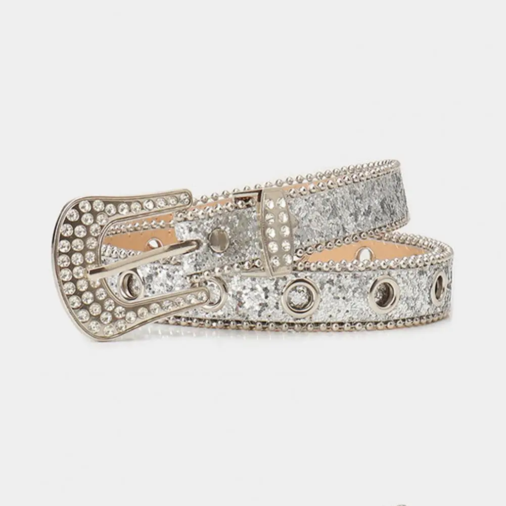 

Retro Rhinestone Belt Sparkling Rhinestone Women's Belt with Adjustable Length Glitter Sequins Waistband in Imitation Leather