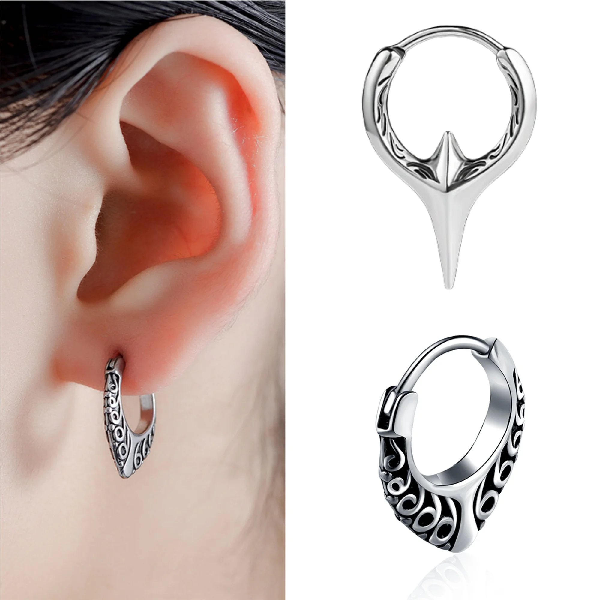 Vintage Punk Hip-Hop Edelstahl Piercing Creolen für Damen und Herren, Cooler Gothic-Schmuck, Neuer Trend Y2K
