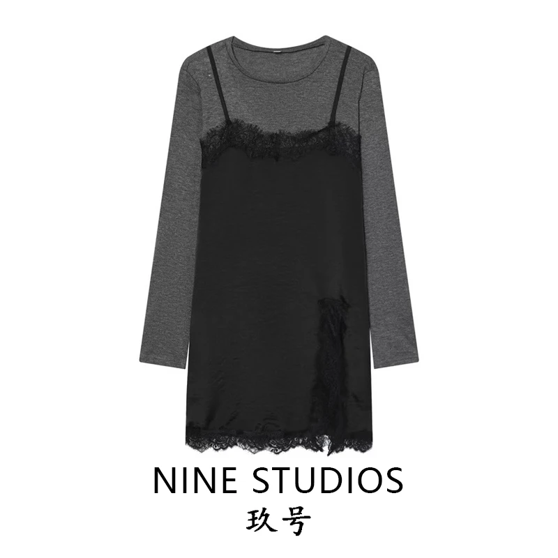 Casual em camadas soltas dr longo sve ort saia nove zer feminino faion fibra de poliéster tubo reto dr inverno 2025