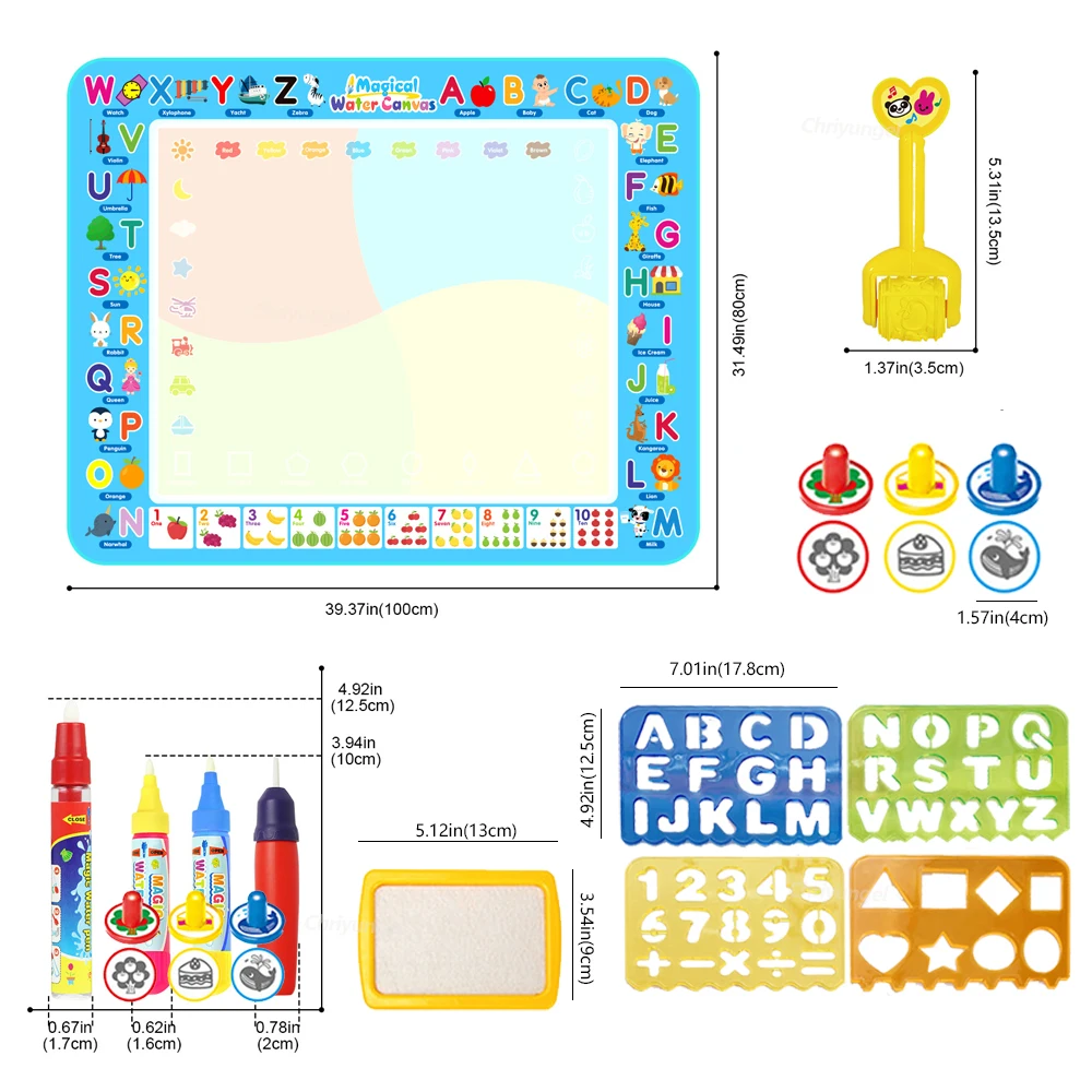 Tapete mágico de dibujo al agua de 100x80CM con bolígrafos mágicos reutilizables tablero de pintura Montessori para garabatos juguetes educativos regalos para niños 39x31 pulgadas