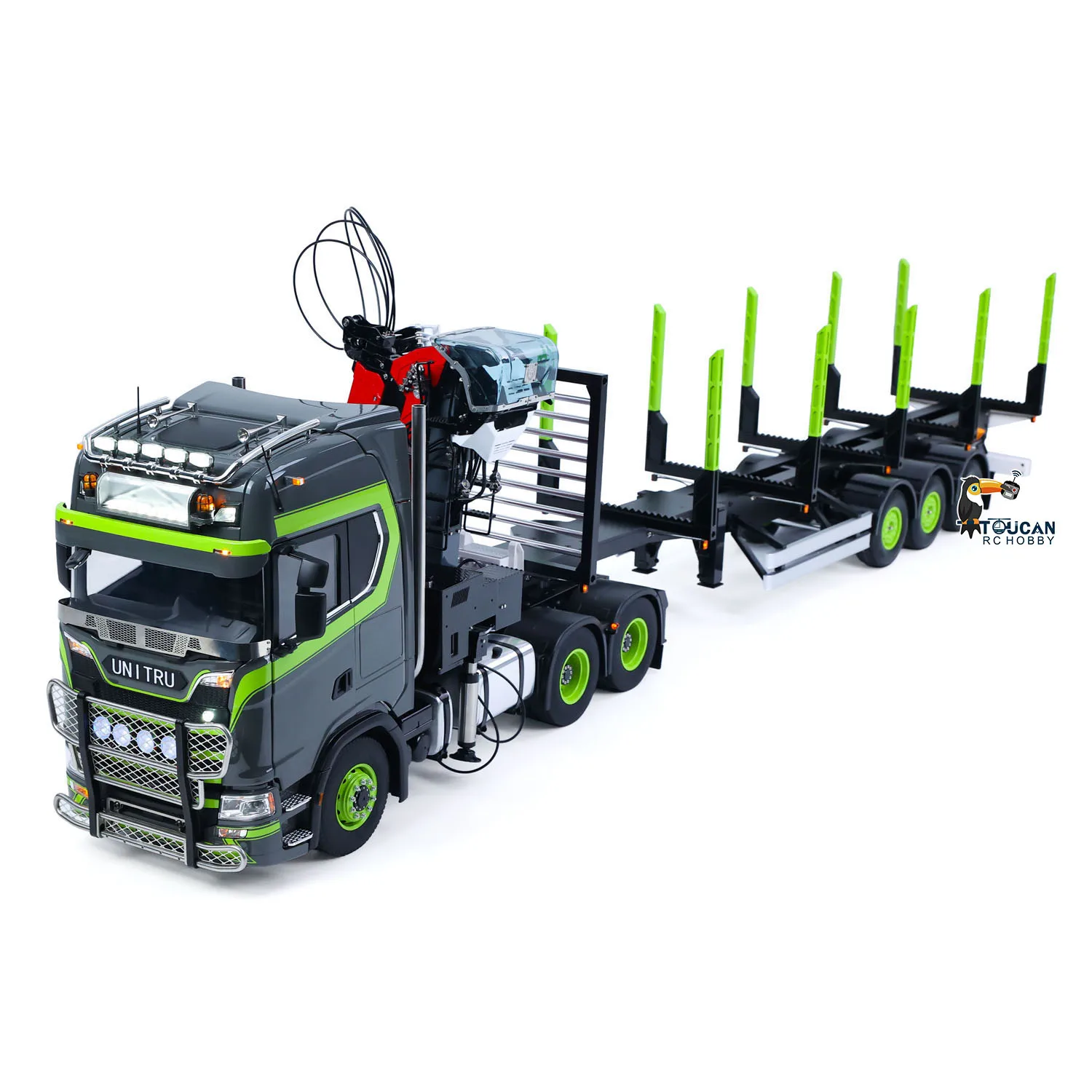 LESU 6X6 Metal Chassis Toucan 1/14 RC Tractor Truck 770S Hydraulic Crane Logging Trailer Sound Light Smoke Unit Vehicle Model