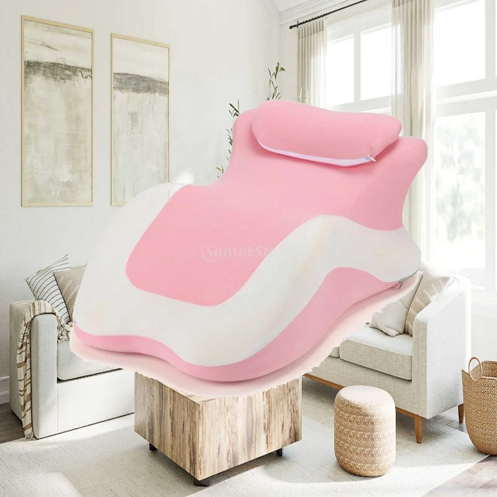 Ergonomic Memory Foam Bed Pillow for Face Down or Reclined Positions with Removable Strap Cushion for Neck and Shoulder Relief