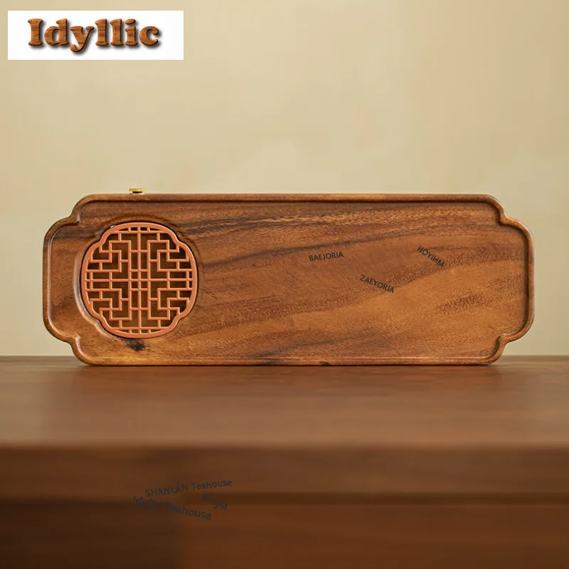HOYIHM Walnut Wood Su Window Tea Tray Snack Plate Coffee Storage Board Coffeeware Teaware Dishes For Serving Drinkware Supplies