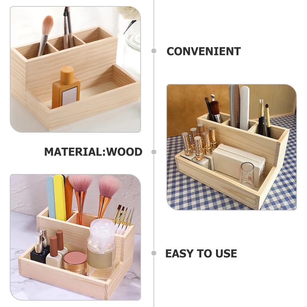 

Wooden Makeup Organizer Desktop Storage Box Multi-Grid Compact Cosmetics Holder Jewelry Makeup Brush Storage Case for Home