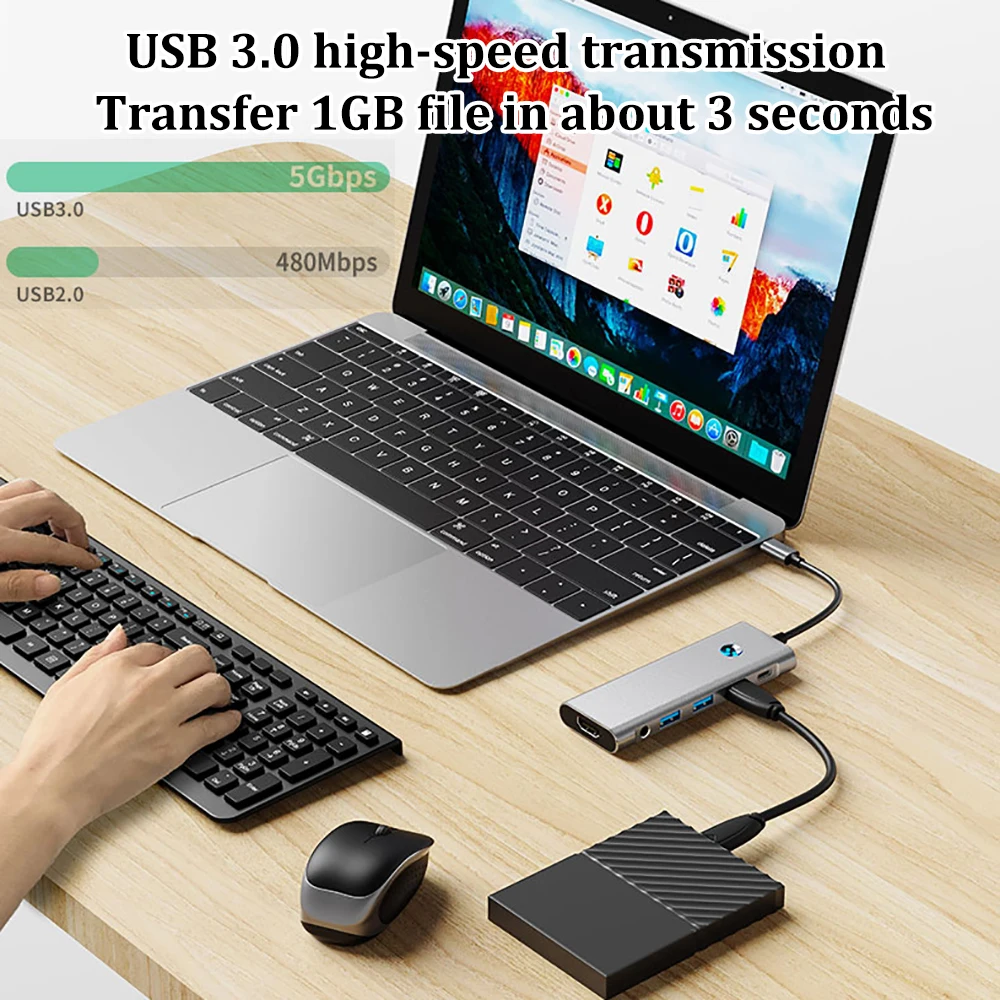 Hub USB C 9 en 1, adaptador tipo C 3,0 a tarjeta 4K HDMI SD TF, divisor de carga rápida PD, estación de acoplamiento Hub para teléfono, MacBook y ordenador