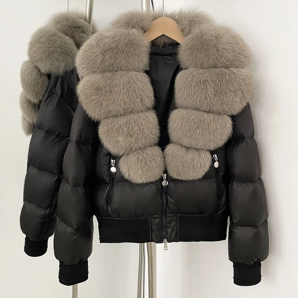 OFTBUY Puffer Jacket 2025 Real Fox Fur Collar Fashion Women Winter Natural Fur White Duck Down Coat Female Thick Warm Outwear